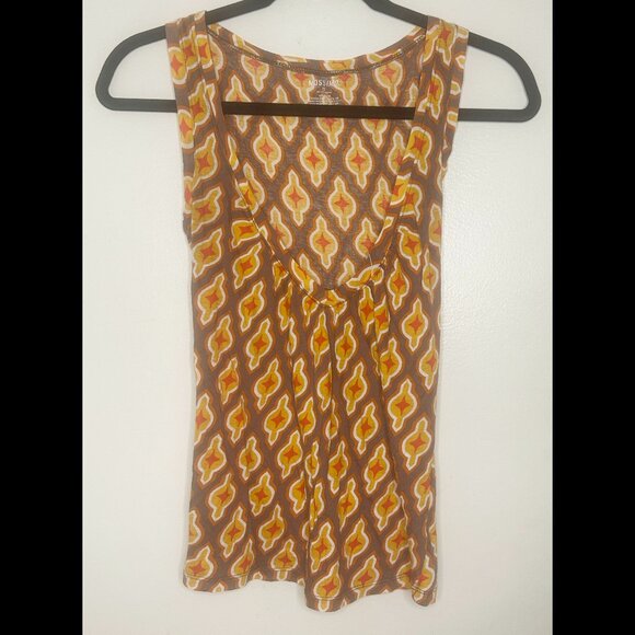 MOSSIMO 70s Style Burnt Orange Brown Patterned V-Neck Tank Top Size XS - Picture 1 of 4